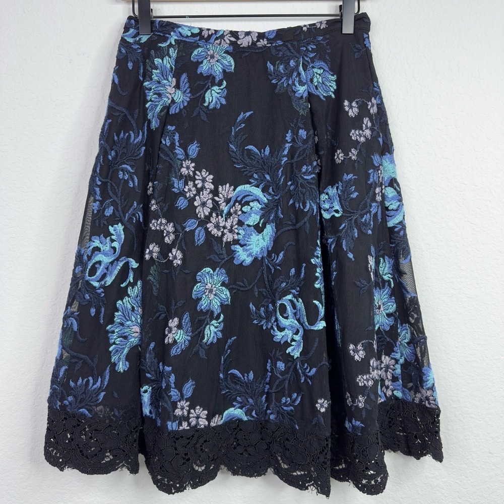 SB Sachin & Babi Skirt Women 4 Black Floral Embroidered Lace Romantic Whimsigoth